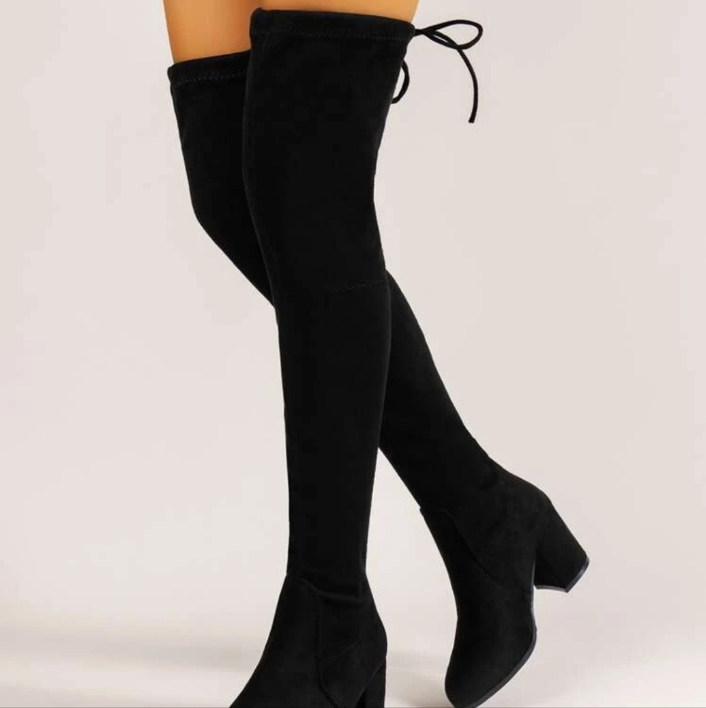 SHEIN Tie back chunky heel over knee boots, size CN40 (8.5)